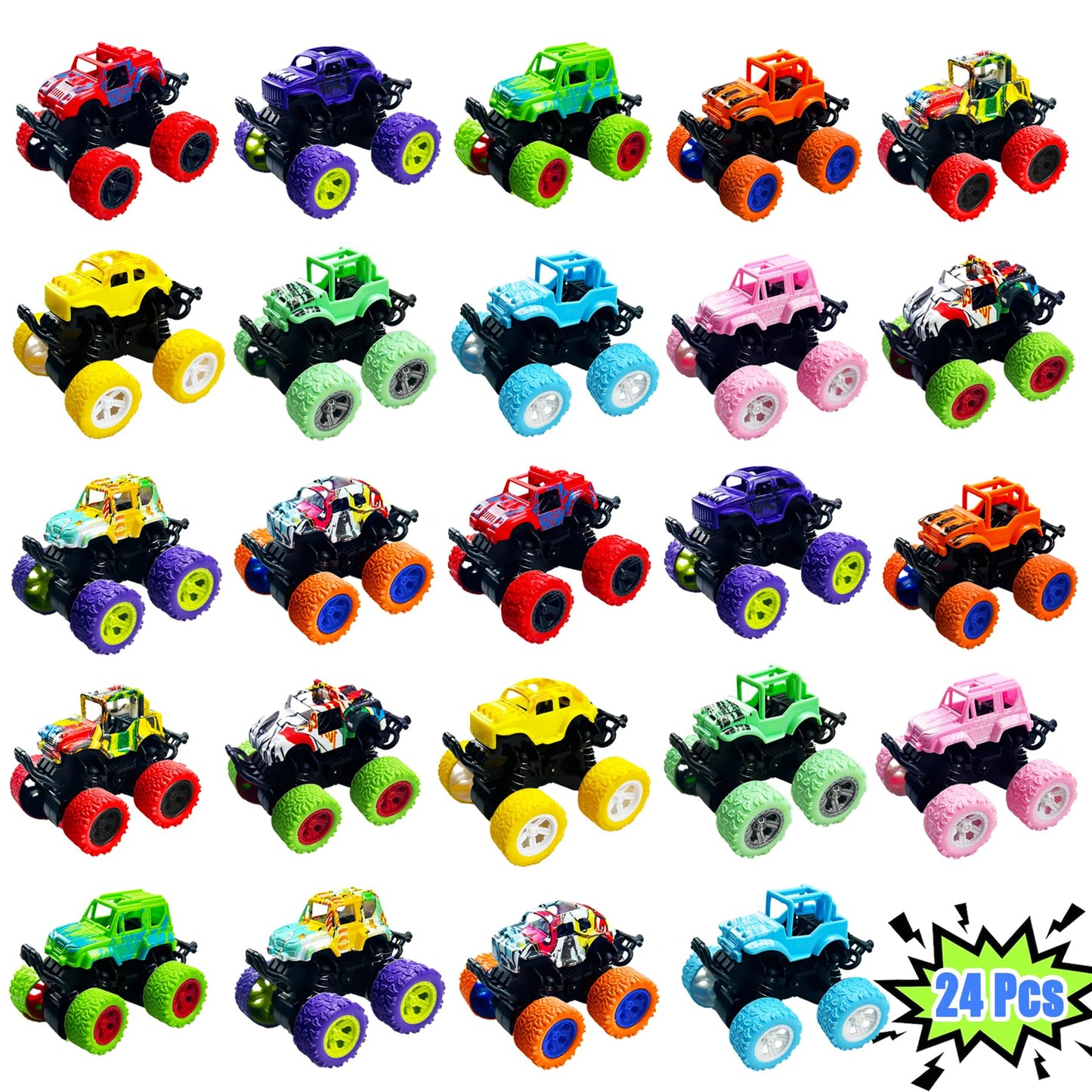 TGIQROVE Monster Trucks Toys, 24Pcs Friction Powered Mini Push and Go Car Toys, Double-Directions Inertia Vehicle Set, Pull Back