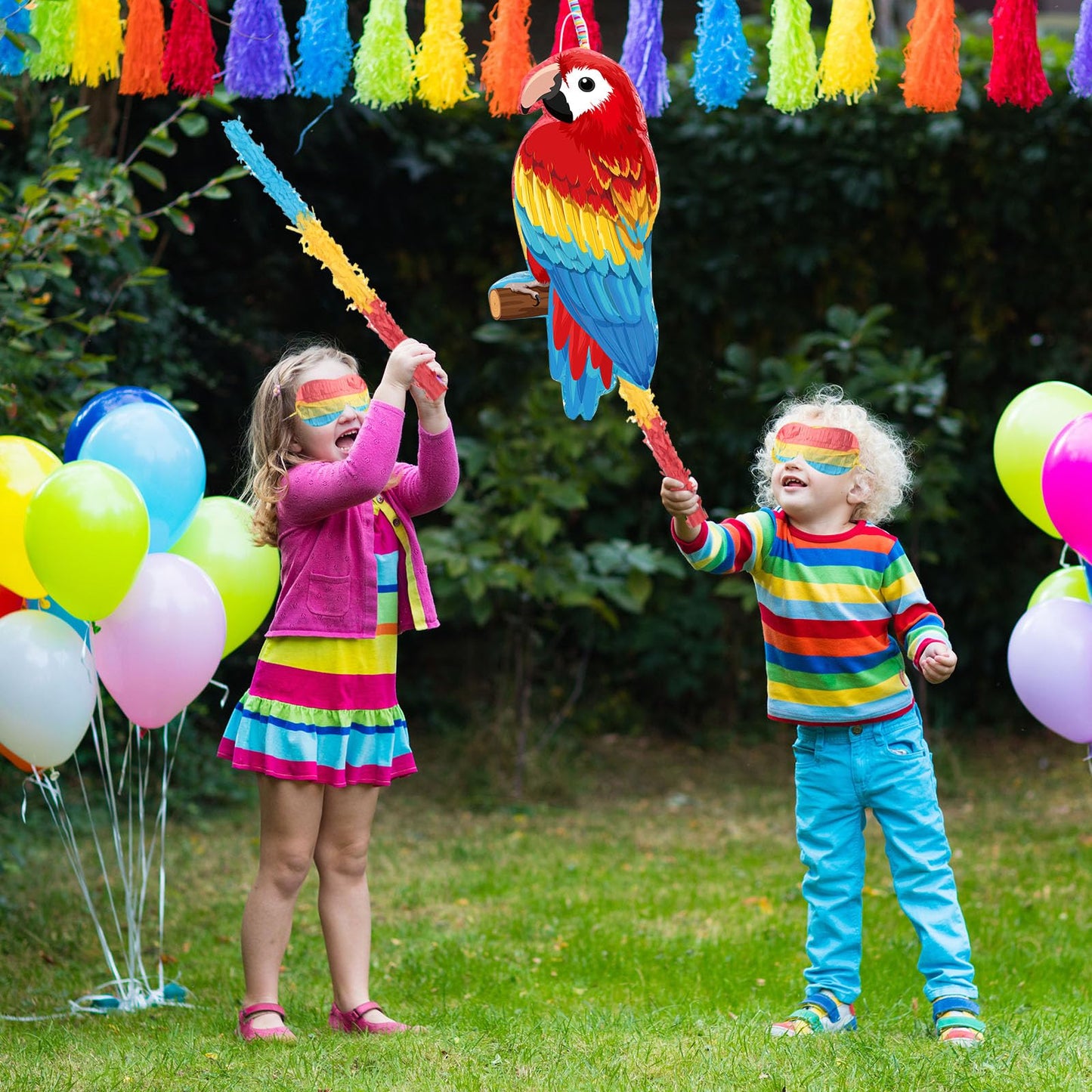 Threan Small Parrot Piata Hawaiian Party Supplies Parrot Piata Bird Toy with Blindfold Stick for Luau Hawaii Summer Rainforest T