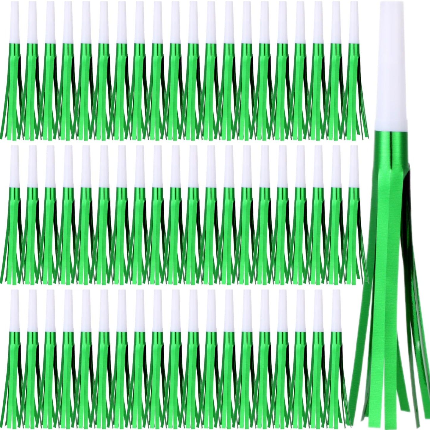 LCPQMZGH 60 Pcs Gold Noise Makers, Metallic Fringed Noise Makers for New Year Party Favor Supplies (Green)