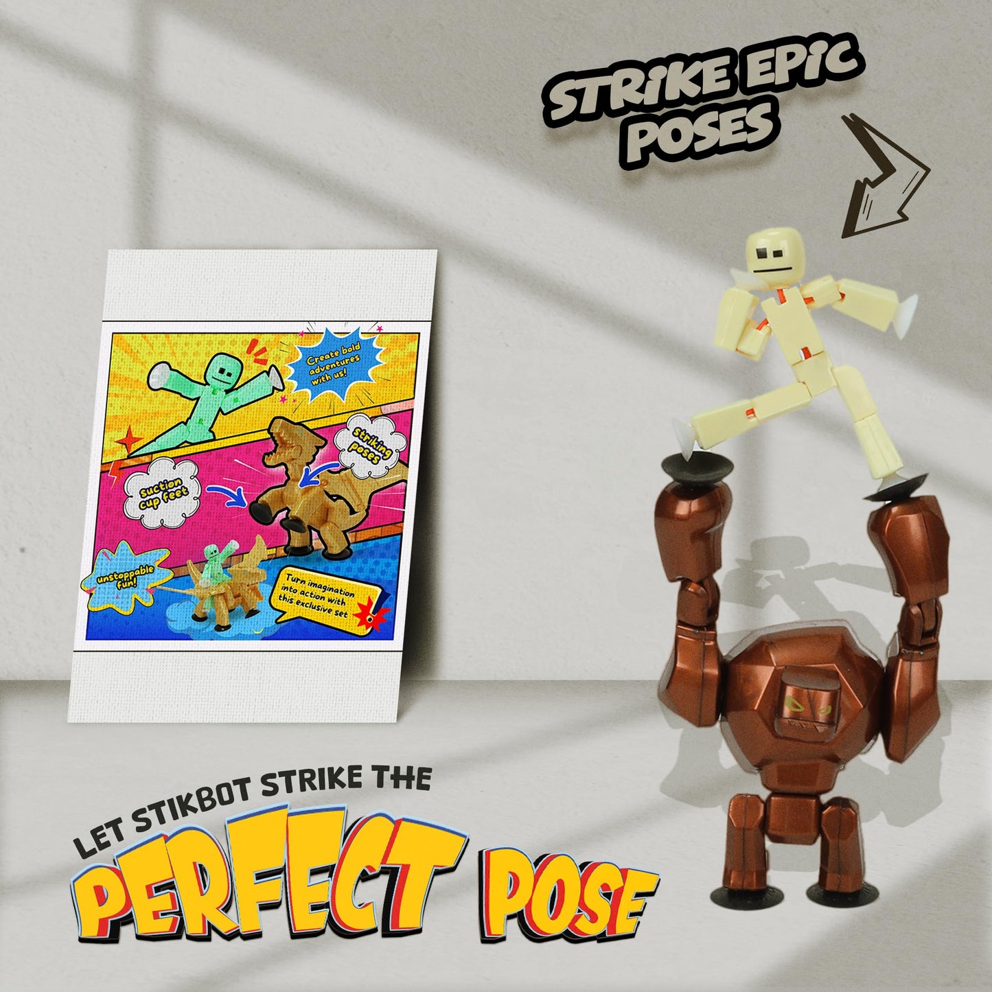 Zing StikBot Stop-Motion Animation Pack - Butter Yellow StikBot + Bronze Gigantus, Creative Toy for Kids Age 4+, Small to Medium