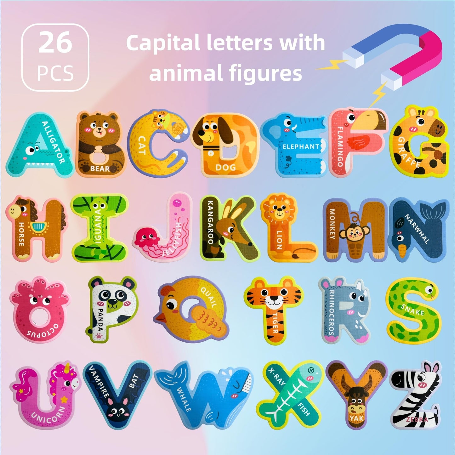 Ehr Magnetic Letters, Colorful Abc Animal Alphabet Fridge Magnets,Thick Eva Material, Suitable For Toddlers Aged 3 4 5 ((Thicken