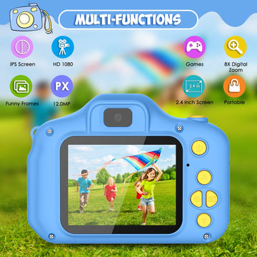 Desuccus Kids Camera - HD Digital Video Camera for Ages 3-9, Compact, Blue, Model X2, Includes 32GB SD Card and 5 Puzzle Games
