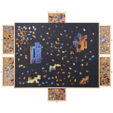 1500 Piece Puzzle Board,Wooden Jigsaw Puzzle Board With Drawers 35 X 27 Portable Puzzle Table Rotating Puzzle Table With Cov