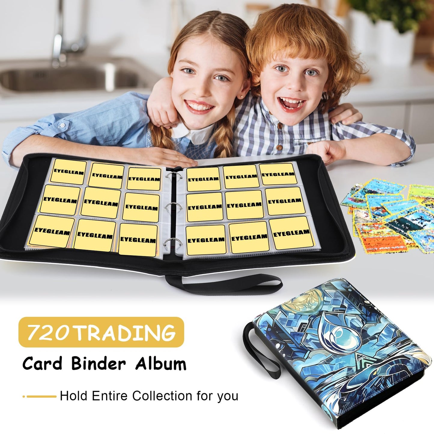 EYEGLEAM Card Binder for MTG/TCG 9 Pocket Trading Card Binder for YGO/PTCG Holds 720 Cards Collector Card Album for Standard Game Cards Toys Gifts(Blue)