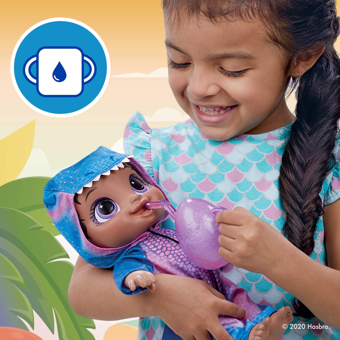 Baby Alive Dino Cuties Doll, T-Rex, 11 inches, Black Hair, Drinks & Wets, Model F0935, Fun Dinosaur Toy for Kids Ages 3+
