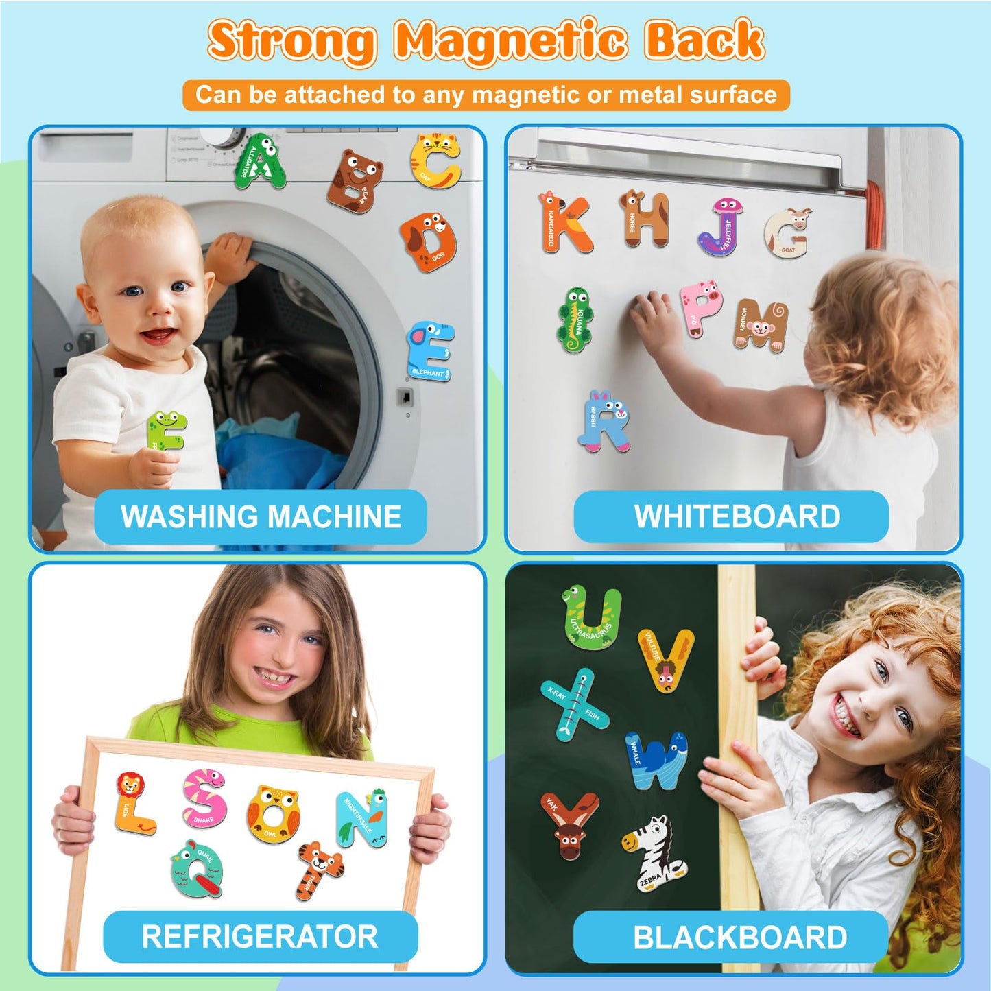 Magnetic Letters, Fridge Alphabet Magnets Abc For Toddlers 1-3, 26 Pcs Cute Animal Uppercase Refrigerator Toys, Preschool Spelli