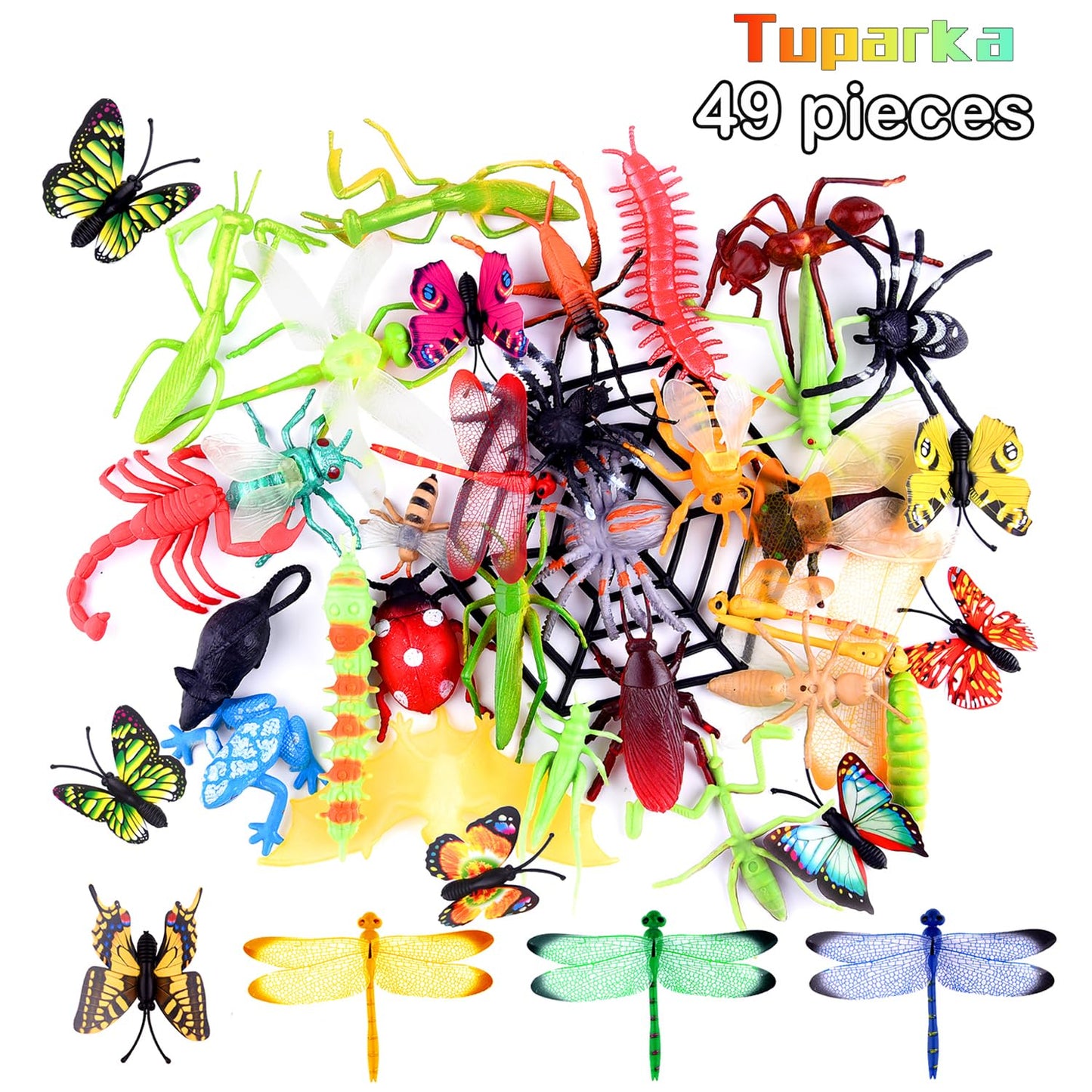 Tuparka 49 Pcs Plastic Insect Figure Toys Assorted,Lifelike Insects Model Gag Toys For Children Favors School Educational, Party