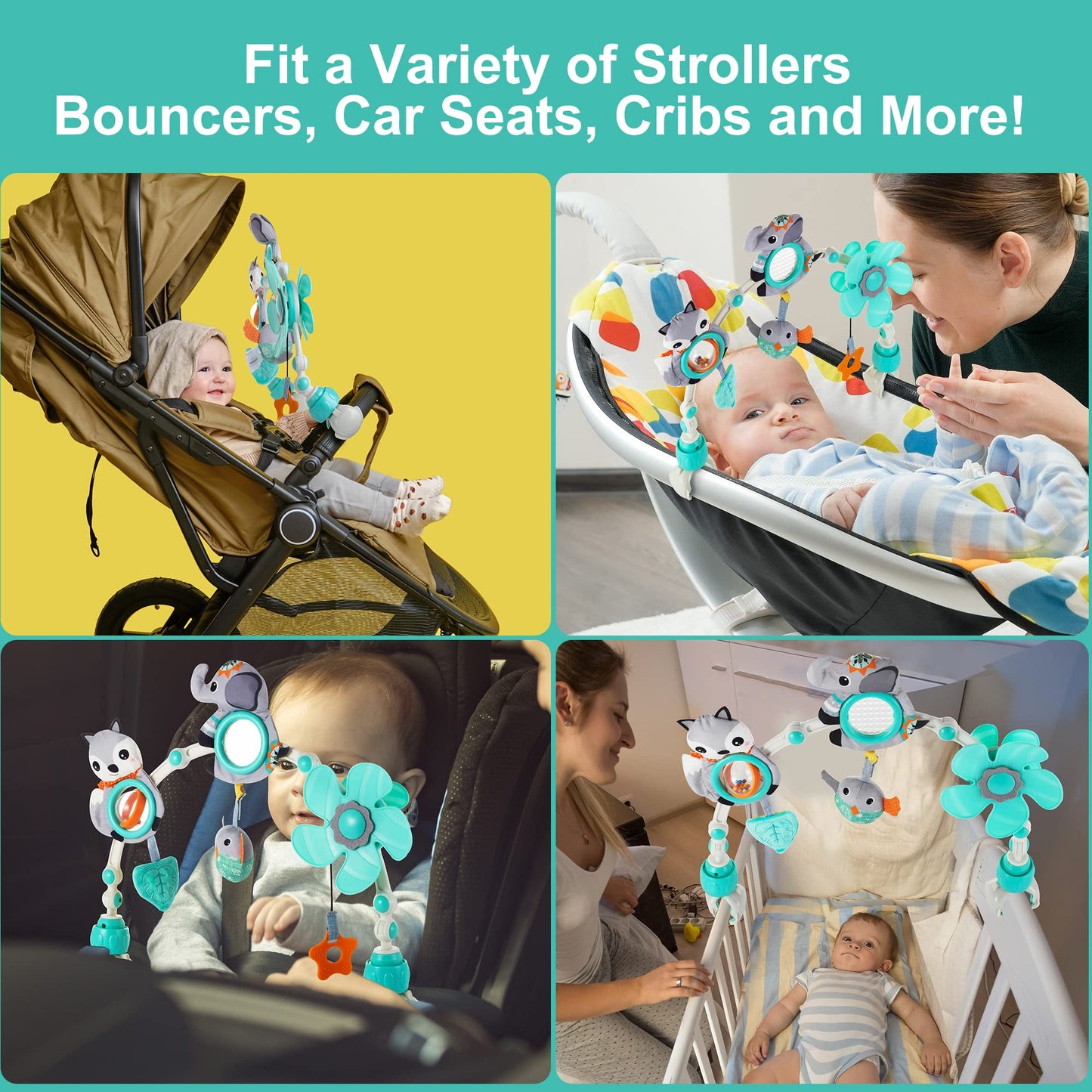 Lynncare Adjustable Arch Bassinet Toys For Infant & Toddlers, Stroller Arch, Baby Crib Toys With Fascinating Toys For Stimulating Baby’S Senses And Developing Motor Skills