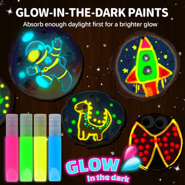 EPUMP Kids Wooden Painting Kit - Glow in The Dark Arts and Crafts Supplies for Boys Girls Ages 5-12 - Wood Slice Craft Activitie