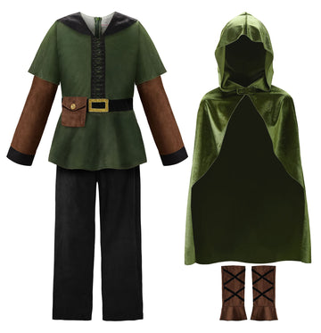 Relibeauty Kids Archer Costume Boys Girls Hunter Costume With Cape,Green,160