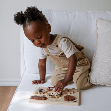 Wee Gallery Wooden Animals Tray Puzzle - Montessori Educational Toy for Kids, Rubberwood, Ages 2-4, Motor Skills Development