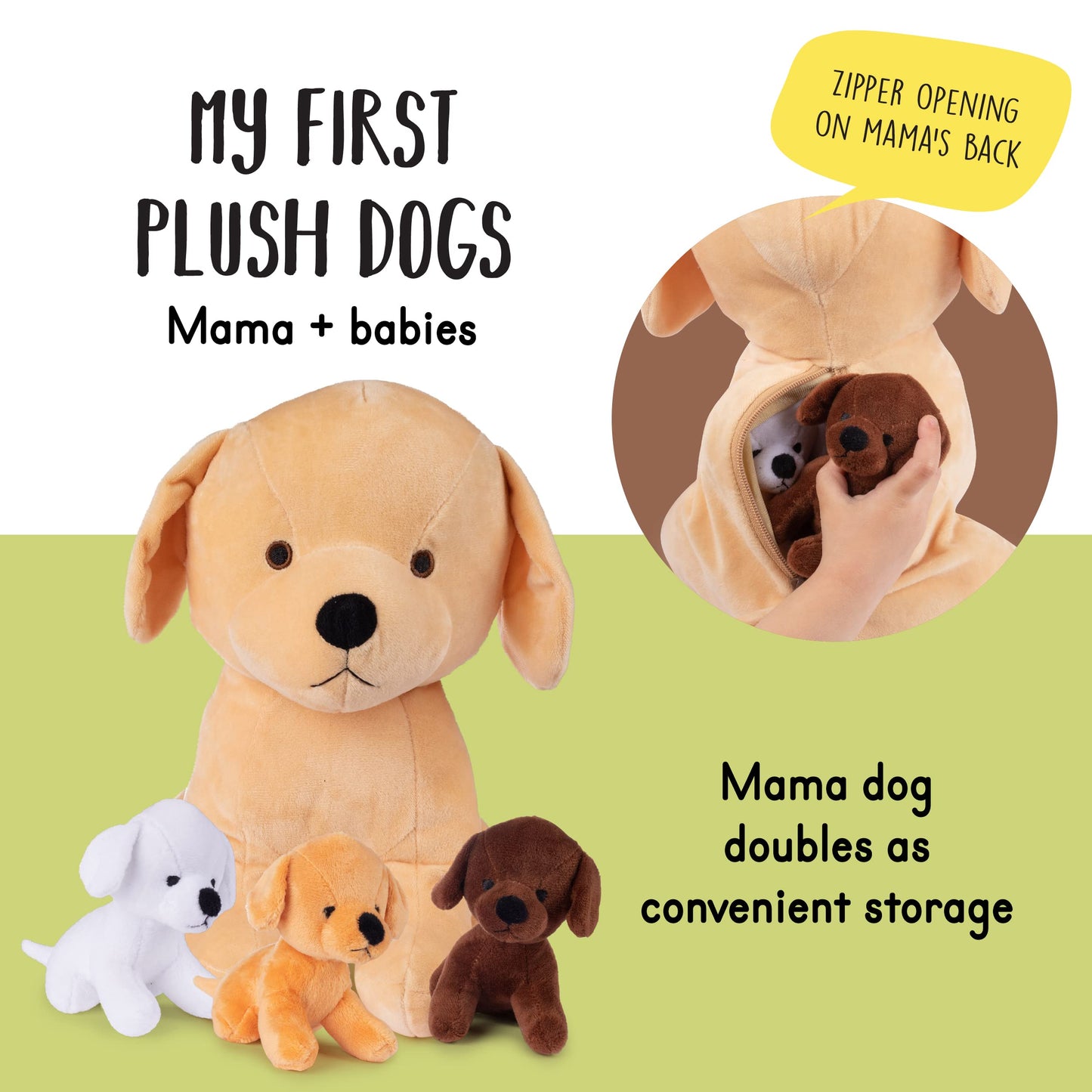 Plush Creations Brown Stuffed Mommy Dog with 3 Puppies - 4 Piece Family Set, Baby Toy for Ages 0+, Soft Plush Animal