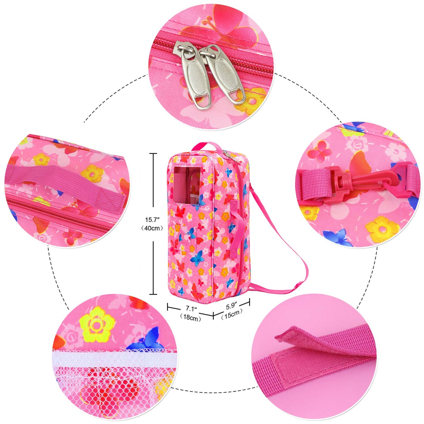 Zita Element Quality 14.5 Inch Girl Doll Butterfly Design Carrier Case Travel Bag For 14-14.5 Inch Doll Accessories