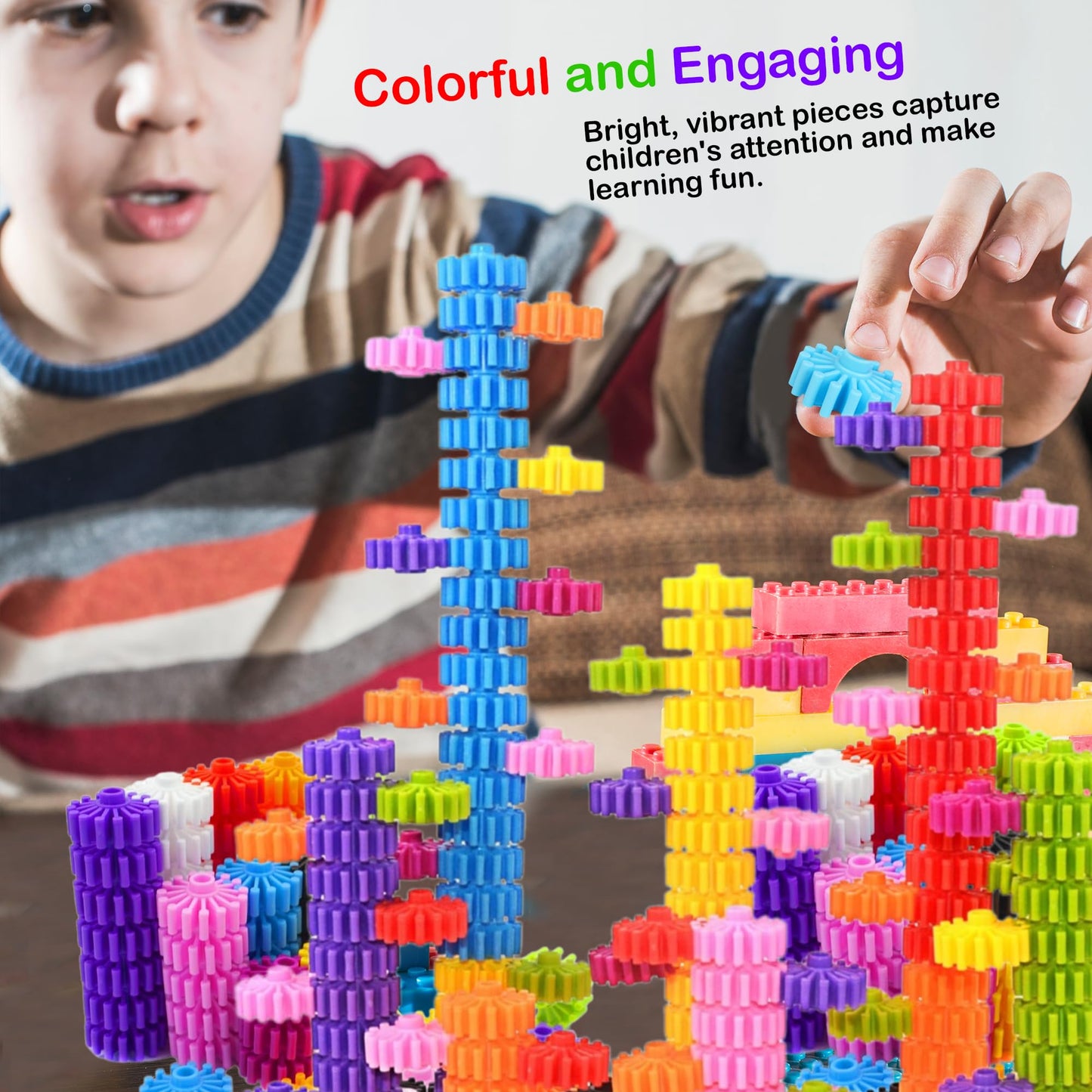 KAKATIMES STEM Building Blocks Toys for Kids - Educational and Safe Gear Interlocking Construction Playset - Develop Creativity