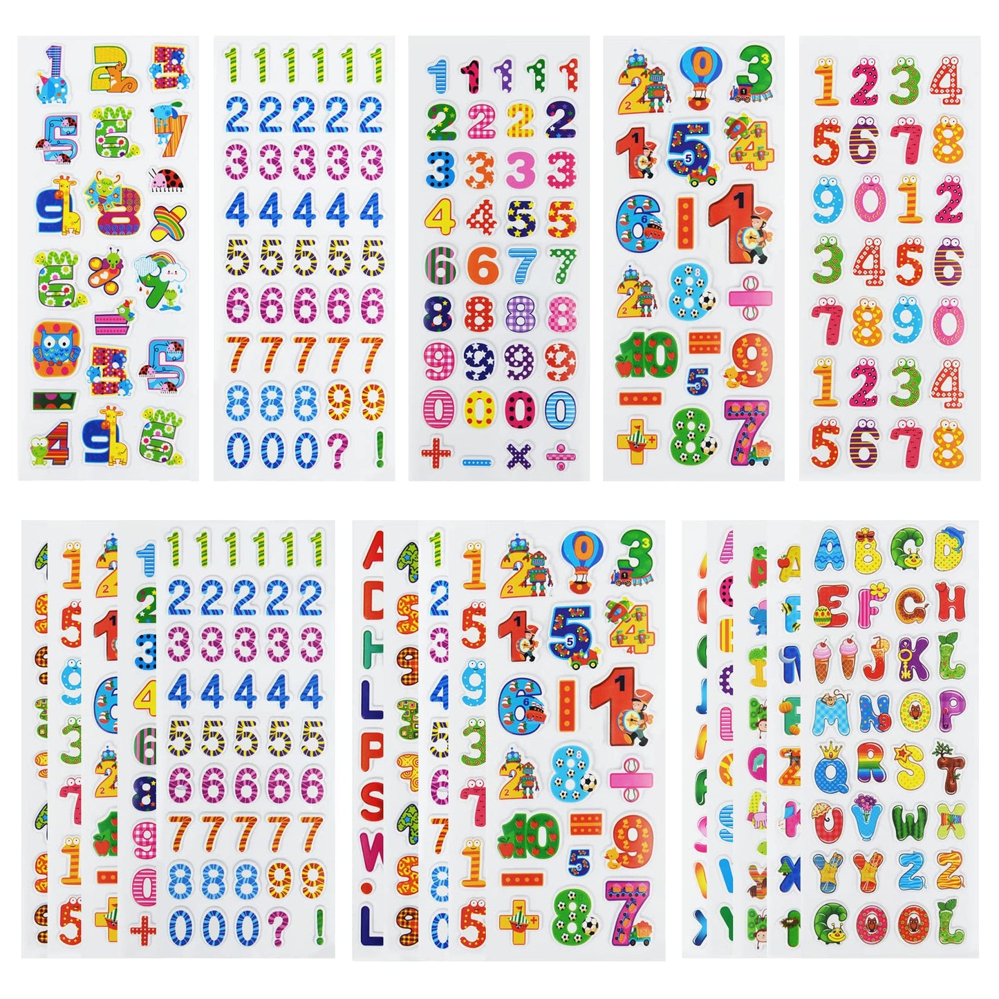 24 Sheets(300+) 3D Puffy Stickers For Toddlers Kids, Bulk Preschool Sticker Sheets For Reward, Craft, Scrapbooking (Number And L