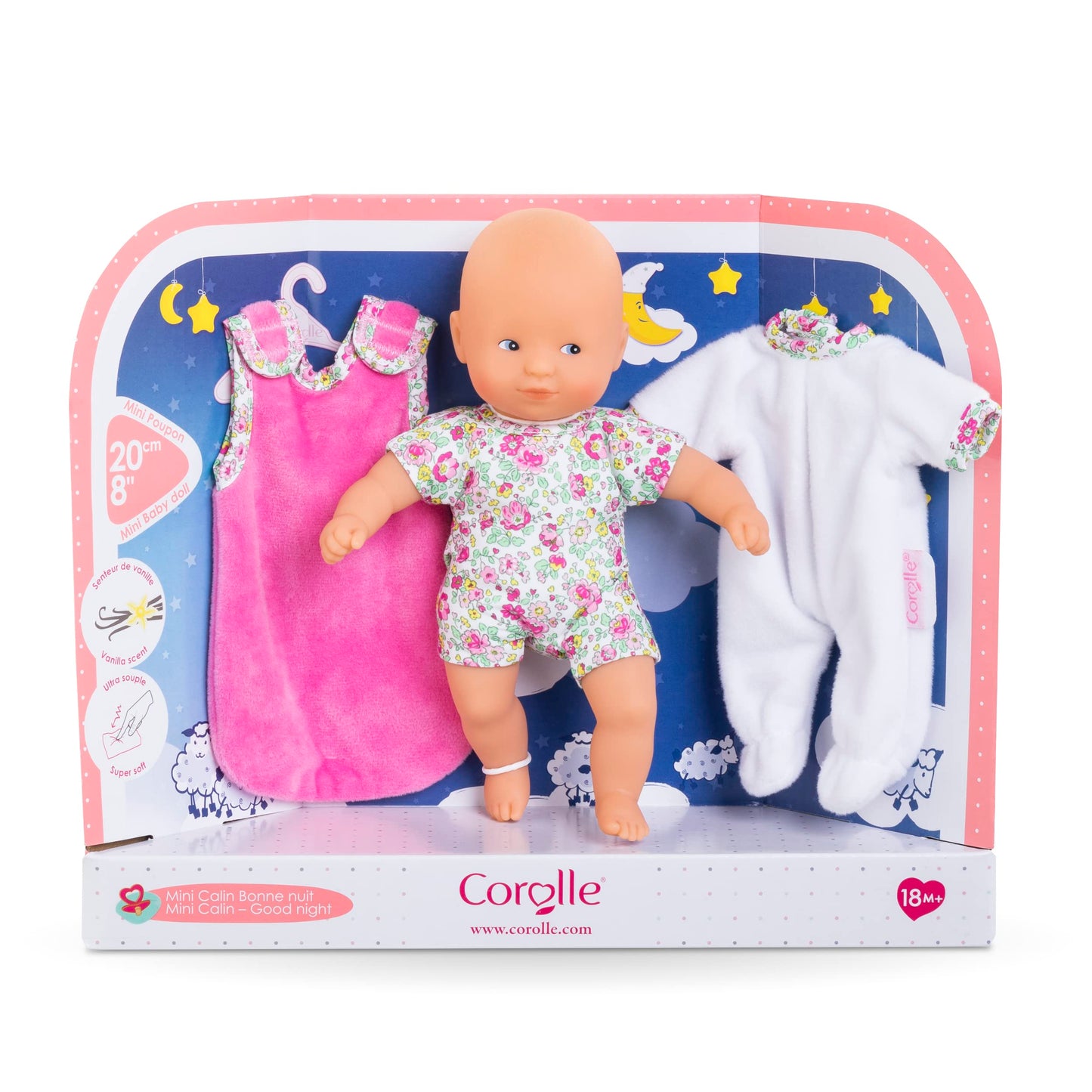 Corolle Mini Calin Good Night Blossom Garden - 8' Soft Baby Doll And Outfit Set Includes Pajamas And Bag Sleeper, Vanilla-Scented, For Kids 18 Months And Up