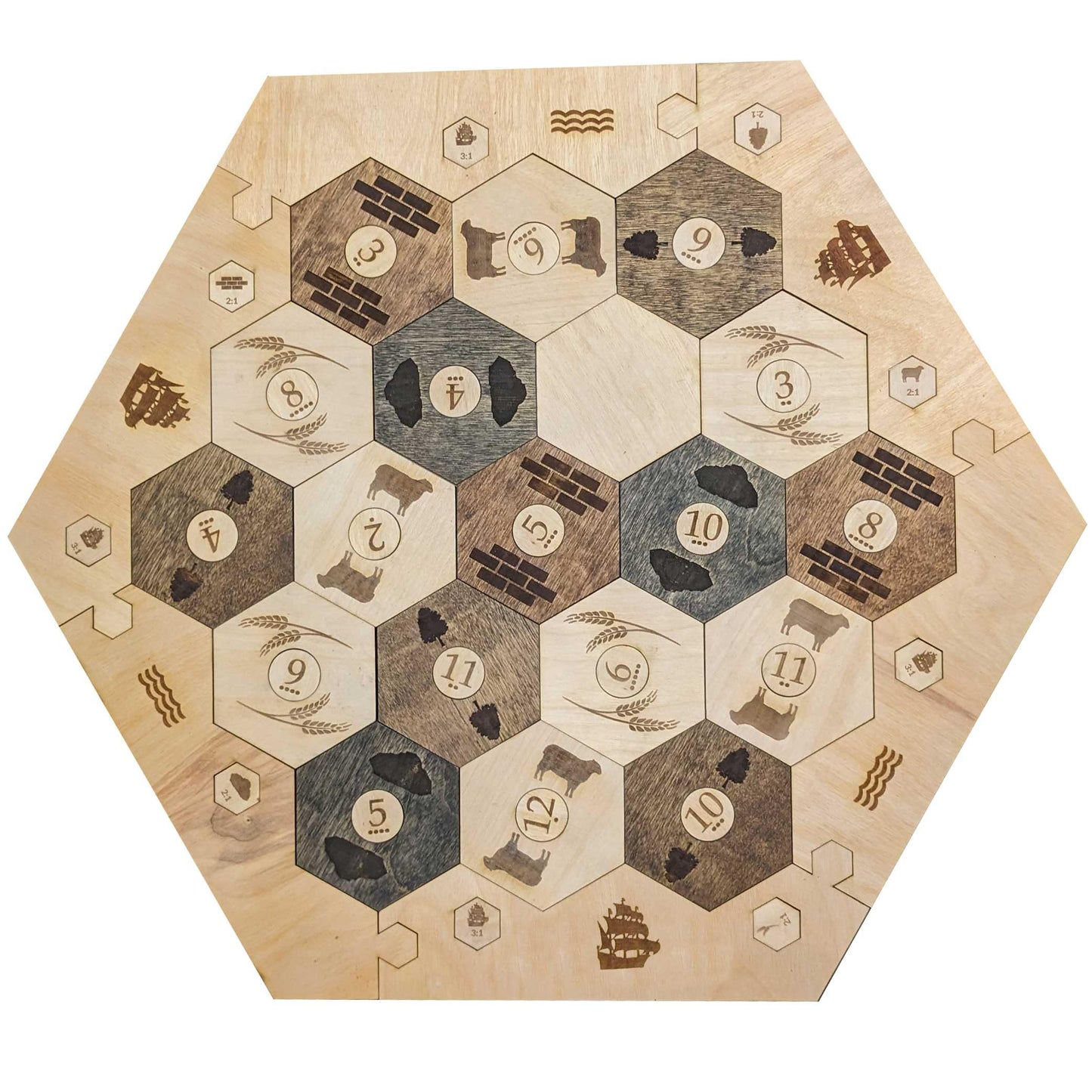 Custom Wood Settler Game Board - 2-4 Players | Main Board Natural Frame | Compatible With Catan