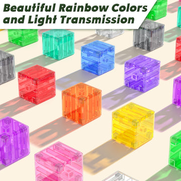 Apluses 64Pcs Magnetic Blocks Building Toys - Transparent Rainbow Magnetic Cubes Set, Outdoor Sensory Autism Stem Toys Gifts For