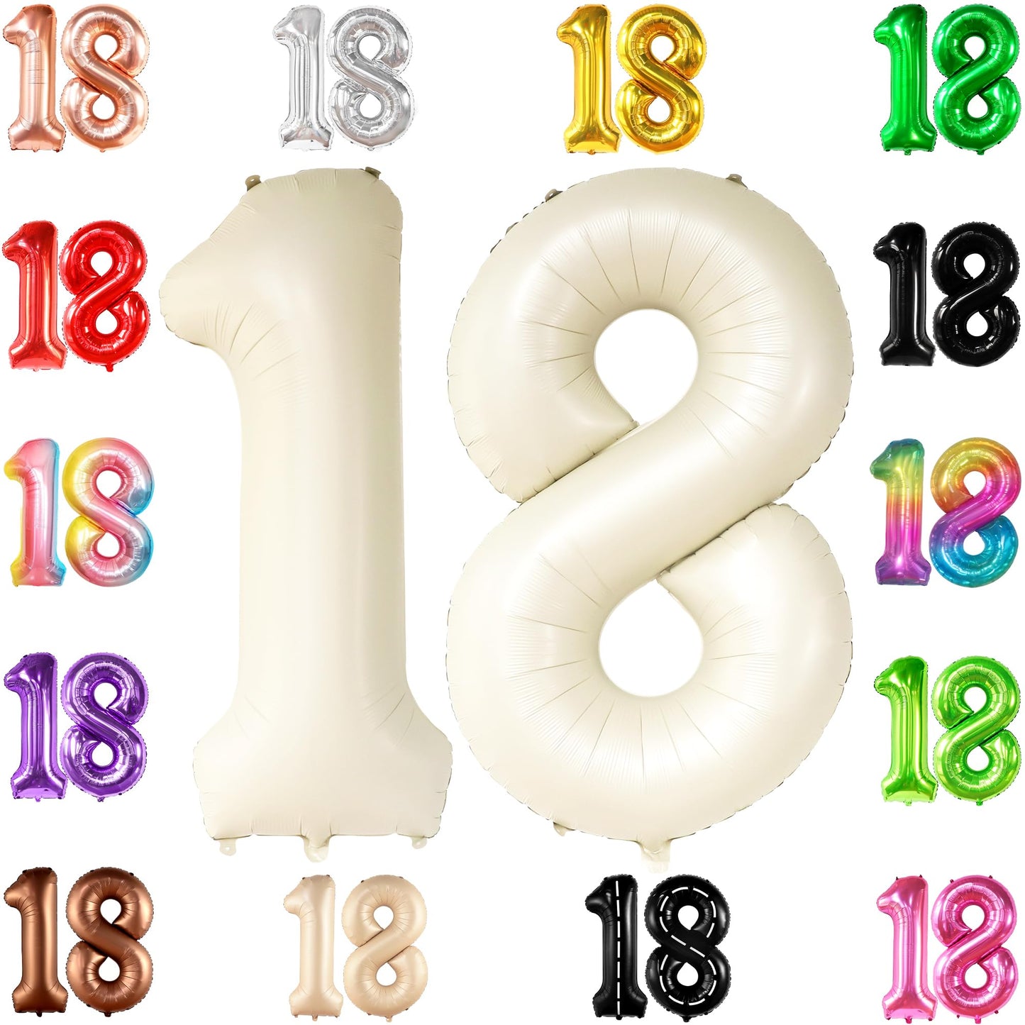 Katchon, Cream White 18 Balloon Numbers - Large, 40 Inch | 18 Balloons, 18Th Birthday Decorations For Girls | 18Th Birthday Balloons | Number 18 Balloons, Anniversary Decorations | White 18 Balloons