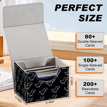 DEGDFSGR for TCG MTG Card Game Storage Box Organizer Trading Card Case Commander Deck Box Magnetic Closure Creative Pattern Up to 200 Cards Little Dinosaur Black