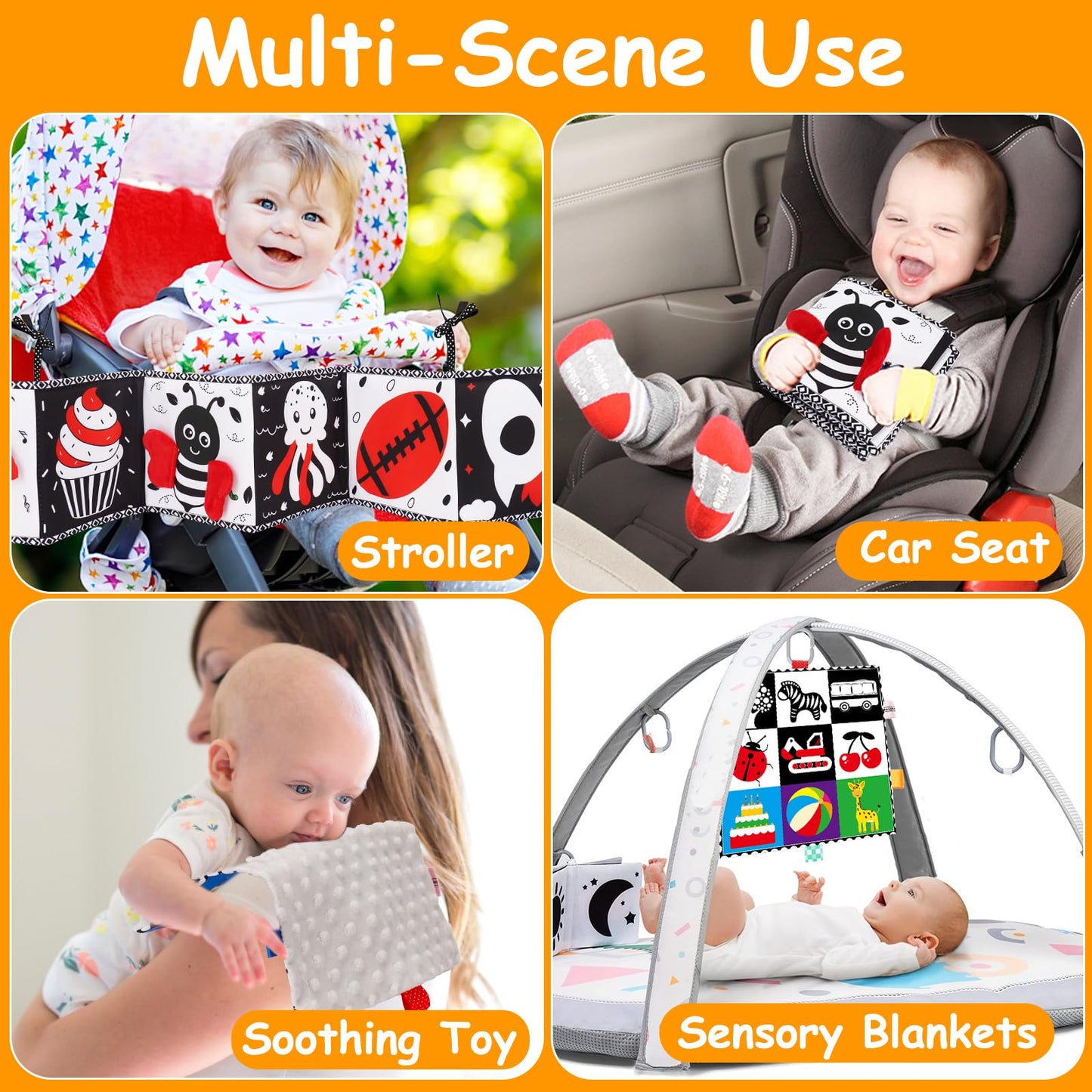 2 Pcs Black And White High Contrast Baby Toys 0-6 Months Soft Crinkle Book For Early Education Montessori Sensory Toys For Newborn Brain Development Tummy Time Mirror Infant Toys 6-12 Months Gifts