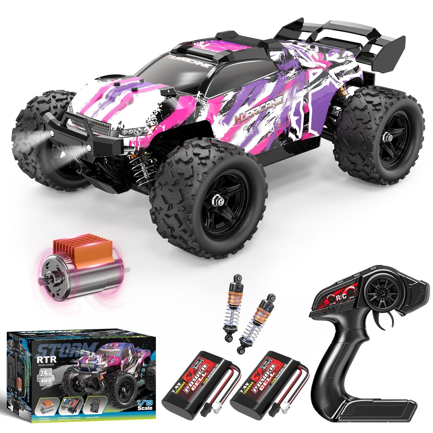 YESHIN 1:18 Waterproof Pink RC Car Toys, 4X4 All Terrain Hobby Remote Control Truck with 2 Rechargeable Batteries, Toy Vehicle G