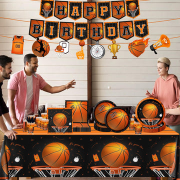 Basketball Party Supplies, 142Pcs Basketball Sports Theme Birthday Party Supplies Tableware Set,Include Basketball Plates And Na