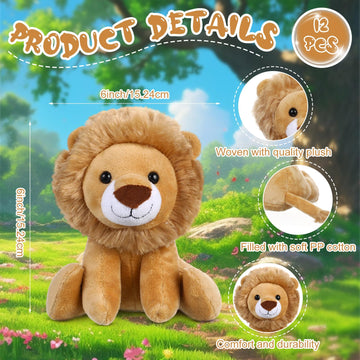 Vercanmonth 12 Pieces Lion Plush Set 6 Inches Cuddly Lion Stuffed Animal Soft Cuddly Plushie For Boys Girls Birthday Favors Gift