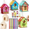 Outus 12 Pcs Wooden Birdhouse Craft Kits to Build, 4 Shapes Wooden Unfinished Bird House with Watercolor Pen and Butterfly Stick