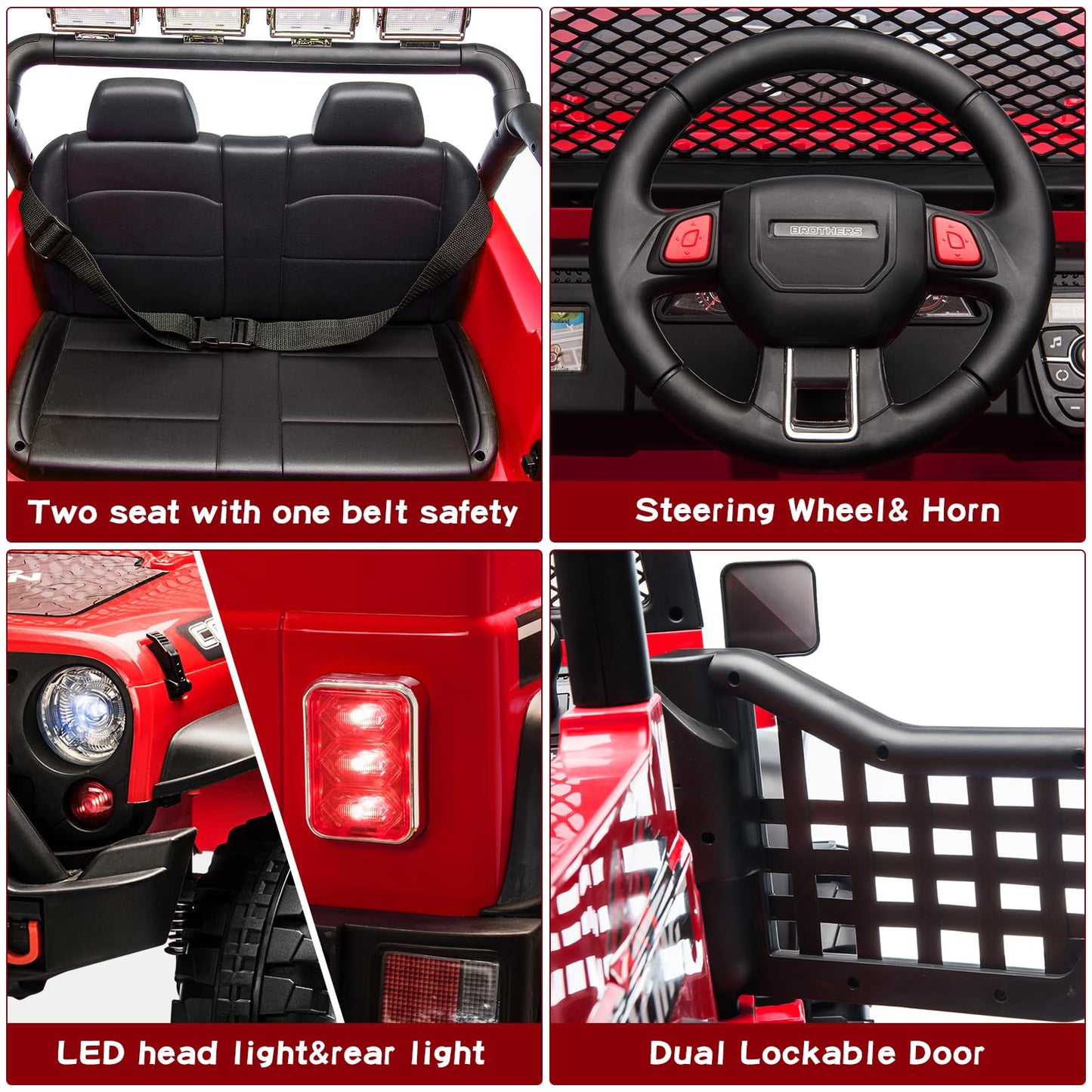 Sehomy 2-Seater Ride On Car, 12V Kids Electric Car Truck W/Remote, Spring Suspension, Wide Seat, Music, 3 Speeds, Led Lights, 4