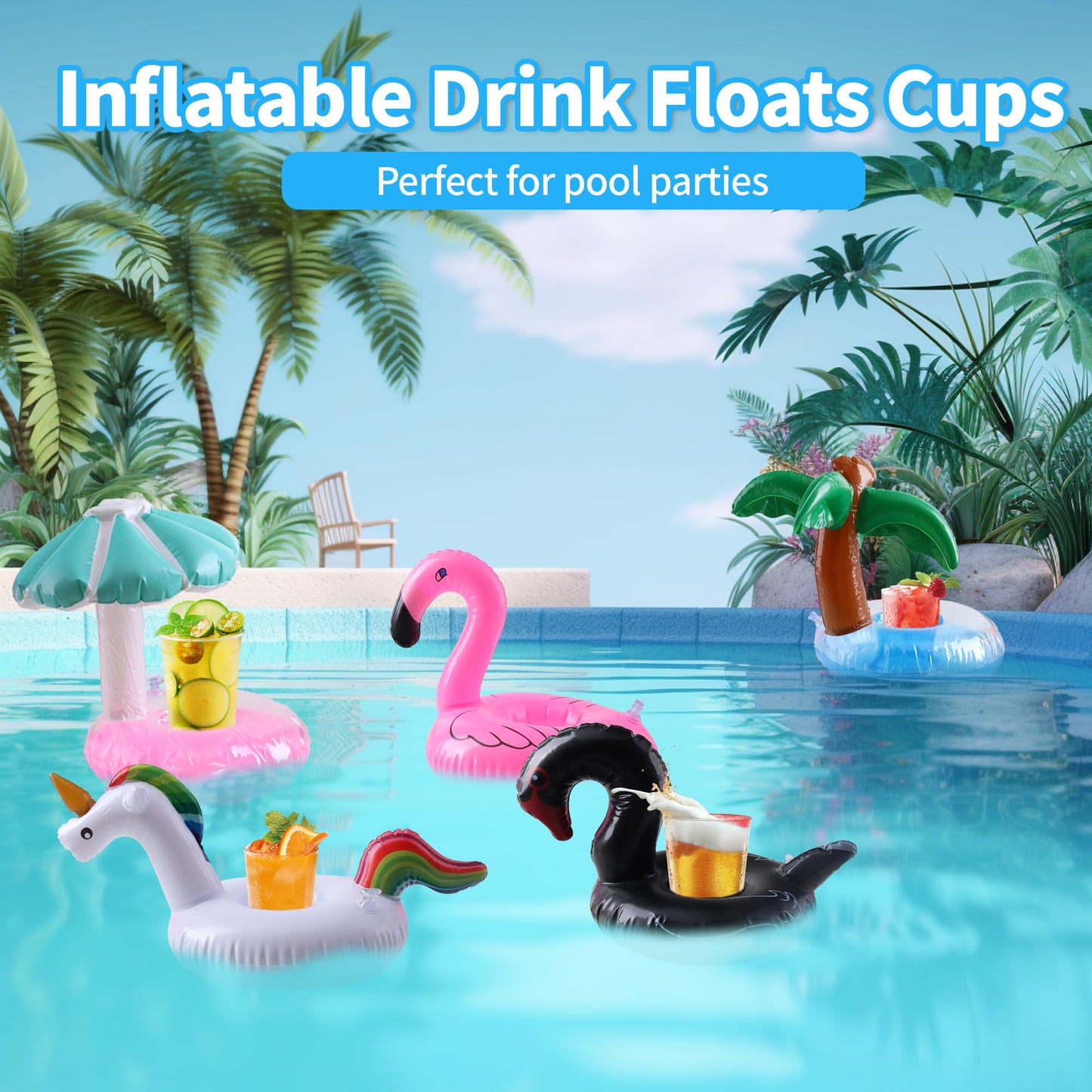 Inflatable Drink Floats, Blovec 15 Pack Inflatable Drink Holders Cup Coasters Swimming Drink Holder With Air Pump For Summer Poo
