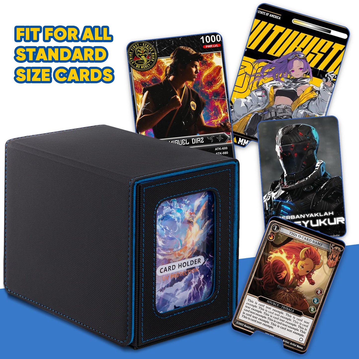 Flooyes Mtg Commander Deck Box, Card Storage Box Fits 100 Double-Sleeved Cards, 35Pt Card Brick, Dice Tray & Dice Pool, Pu Leath