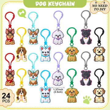 Jadive 24 Pack Puppy Dog Keychains Dog Party Favors Birthday Decorations Cute Animals Ornament Pendant for Christmas Boy Girl Gi