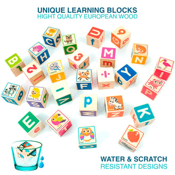 Quokka Wooden Puzzles Blocks For Toddlers 1-3 Large - 26 Alphabet & Numbers Baby Blocks For Kids Ages 2-4 Gift Wood Stacking & Building Toys For Learning Abc Letters For Boys And Girls 2-4