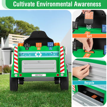Costzon Ride on Garbage Truck, 12V Battery Powered Kids' Electric Vehicles w/Remote Control, Trash Bin/Shovel/Lights/Sound Effec