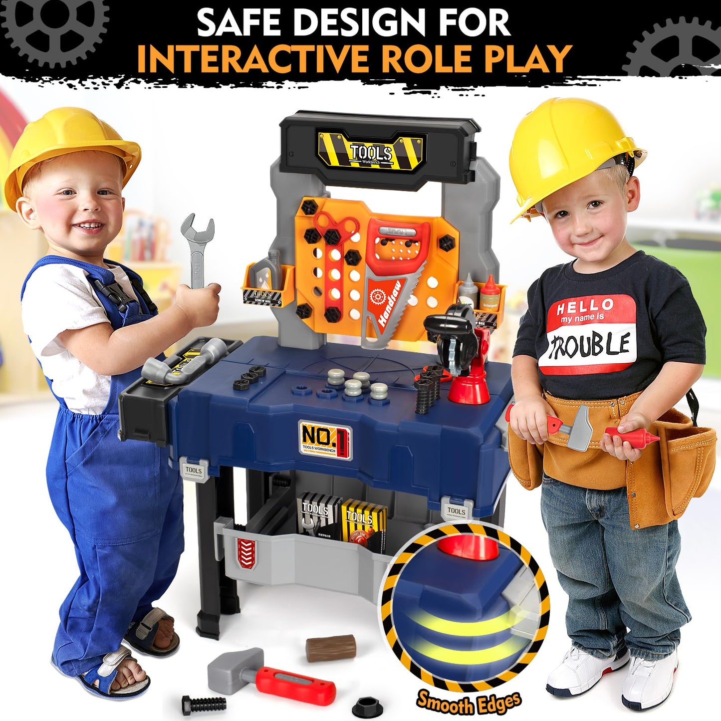 Kids Tool Bench with Electric Drill and Chair, Christmas Birthday Gift for Boys Girls Age 3,4,5+ Pretend Play Kids Tool Set, Tra