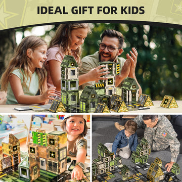 Gobidex Magnetic Tiles Army Toys, Military Magnet Tiles Building Blocks For Toddlers Stem Construction Preschool Toys For Kids Ages 3-5 4-8, 3+ Years Old Boys Girls Birthday Gifts Toys Army Men Games