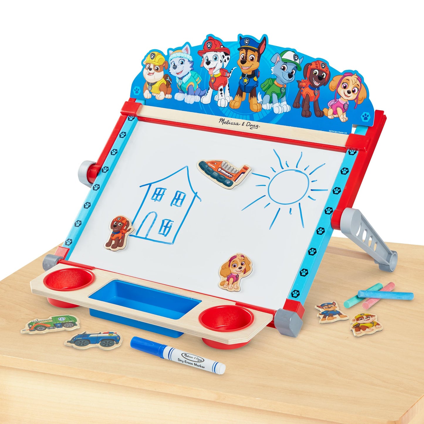 Melissa & Doug PAW Patrol Wooden Double-Sided Tabletop Art Center Easel (33 Pieces) PAW Patrol Toys, Double-Sided Childrens Eas
