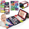 Tummy Time Floor Mirror With Crinkle Cloth Book And Teethers, Double-Sided Baby Mirror Black And White High Contrast Baby Toys,