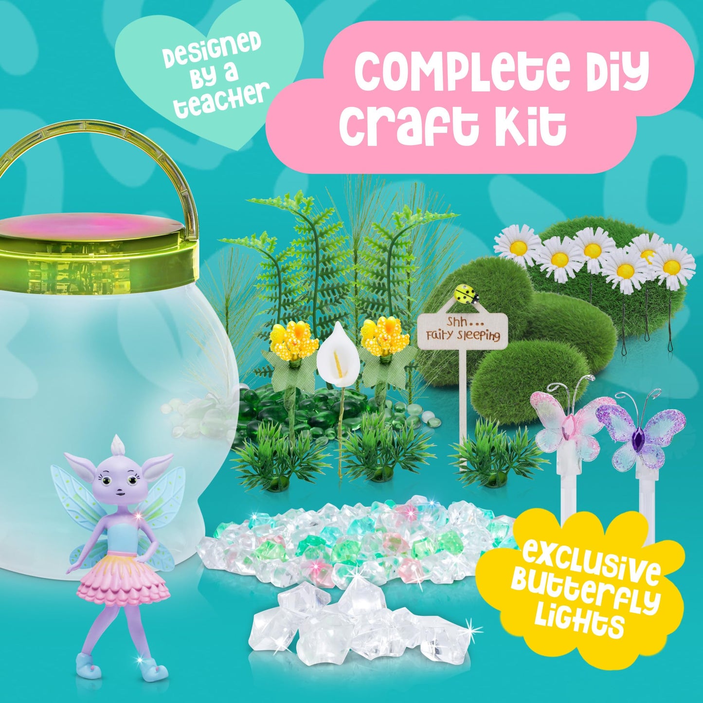 Amiti   Lane Fairy Garden Kit - Diy Light Up Terrarium Kit For Kids - Fairy Gifts For Girls Ages 5, 6-8, Little Girl Toys, Craft