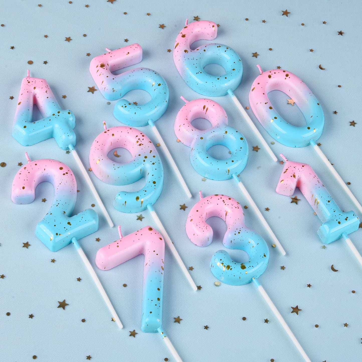 PHD CAKE 2.76 Inch Classical Pink Blue Gold 7 Number Birthday Candles, Gold Number Candles, Cake Number Candles, Party Celebrati