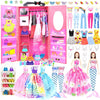 66Pcs Doll Clothes And Accessories With Doll Closet For 11.5 Inch Doll Dress Up Set With 1 Doll Fashion Dresses Outfits Tops And Pants Shoe Rack Bags Gift Toy For Girls 4 5 6 7 8 9 10 Years