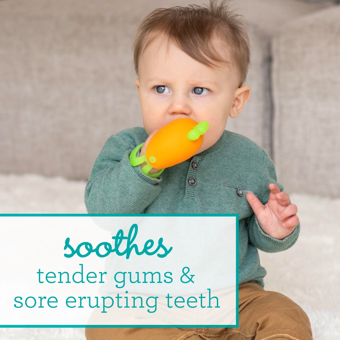 Infantino Handy Dandy Teething Mitt - Soft Silicone Teether For Babies, Develops Grasping Skills, Easy To Clean, Orange Carrot