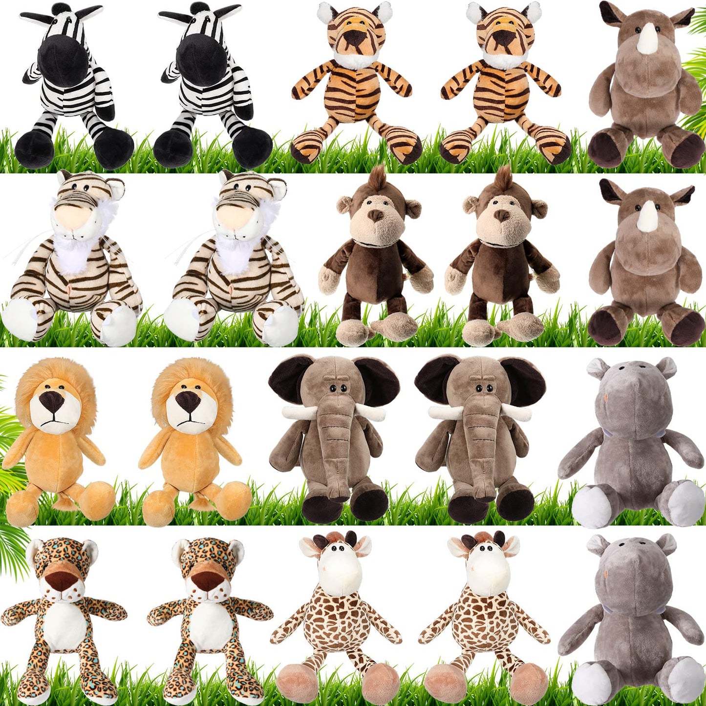 20 Pcs Safari Stuffed Animals 11.8'' Plush Jungle Wild Animals Cute Elephant Giraffe Lion Tiger Monkey Stuff Animals Soft Stuffe