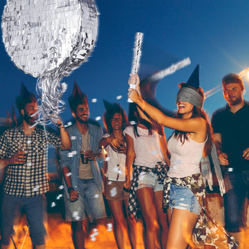 Ferraycle Silver Disco Ball Small Piñata with Stick & Blindfold - Retro Party Decorations for Kids & Adults, Model YT-Ferraycle-89546