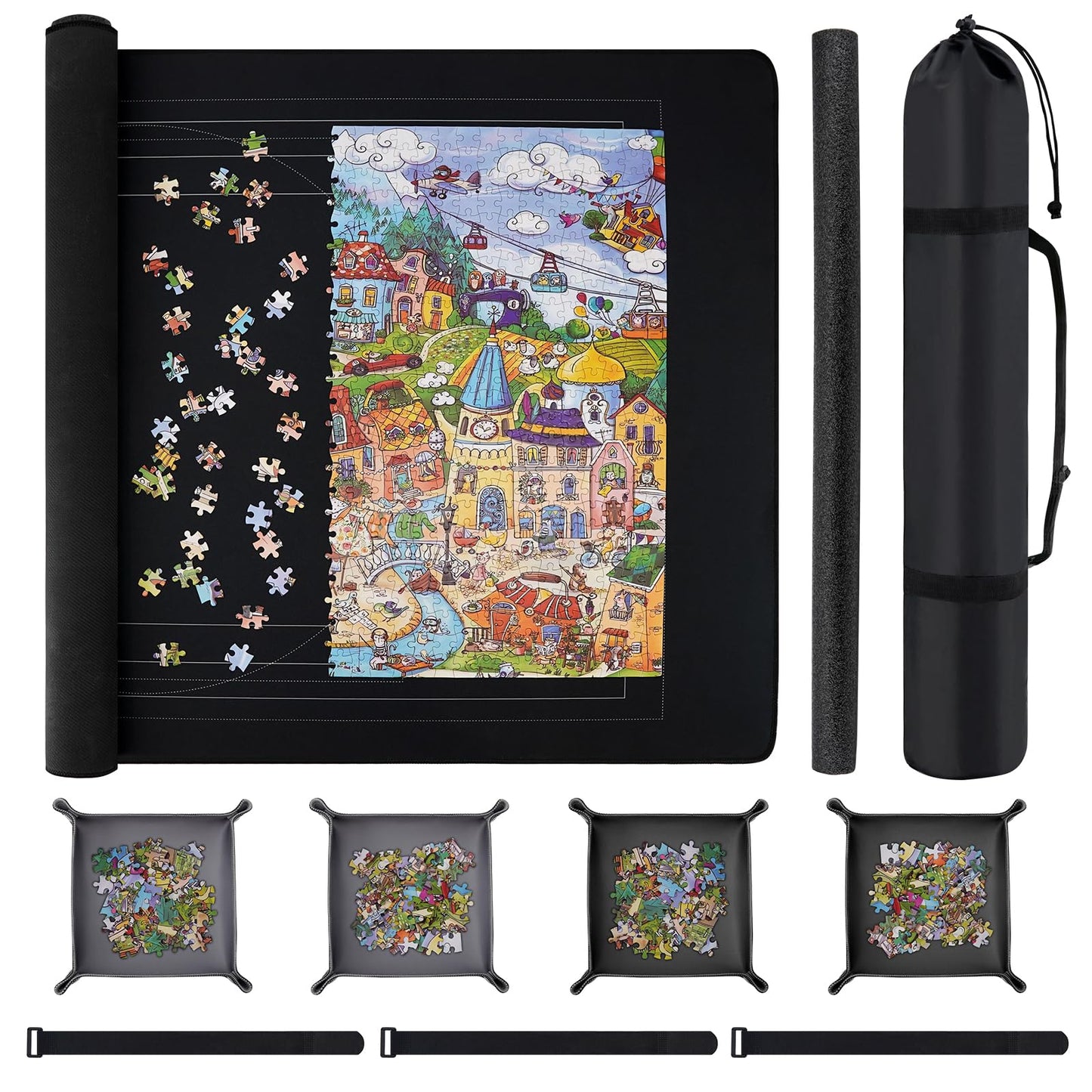 AzulHome Puzzle Mat Roll Up with Drawstring Storage Bag, Portable Saver Pad 46 x 26 Up to 1500 Pieces with Non-Slip Rubber