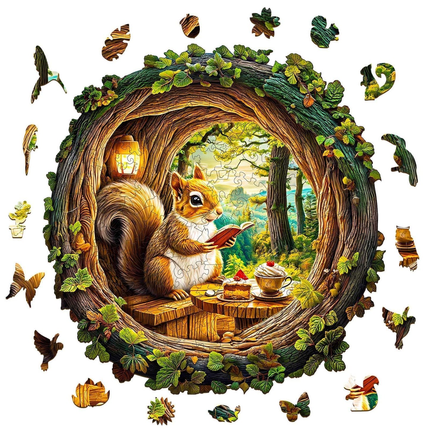 Wooden Puzzles For Adults - Squirrel In The Cave, Flat Jigsaw Puzzle With 3D Visual Effect, Unique Shape Wood Puzzles Adult, Goo