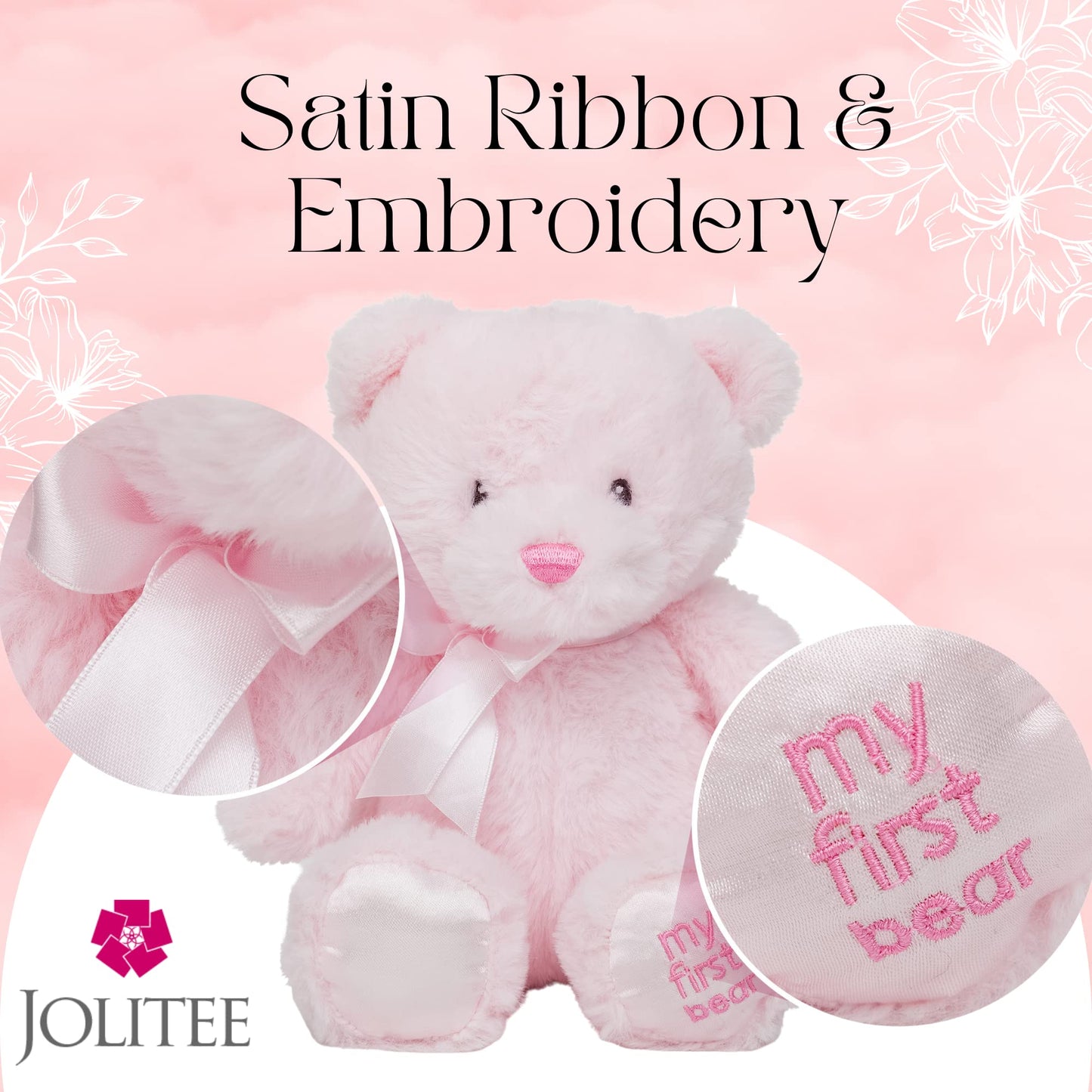 Jolitee My First Bear Stuffed Animal - Pink Teddy Bear For Baby For Newborn, 10'