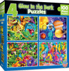 Masterpieces - Jigsaw Puzzle Set For Kids 6+ Years, 4-Pack Of 100 Pieces, Educational And Fun Game, Blue Glow In The Dark Collec