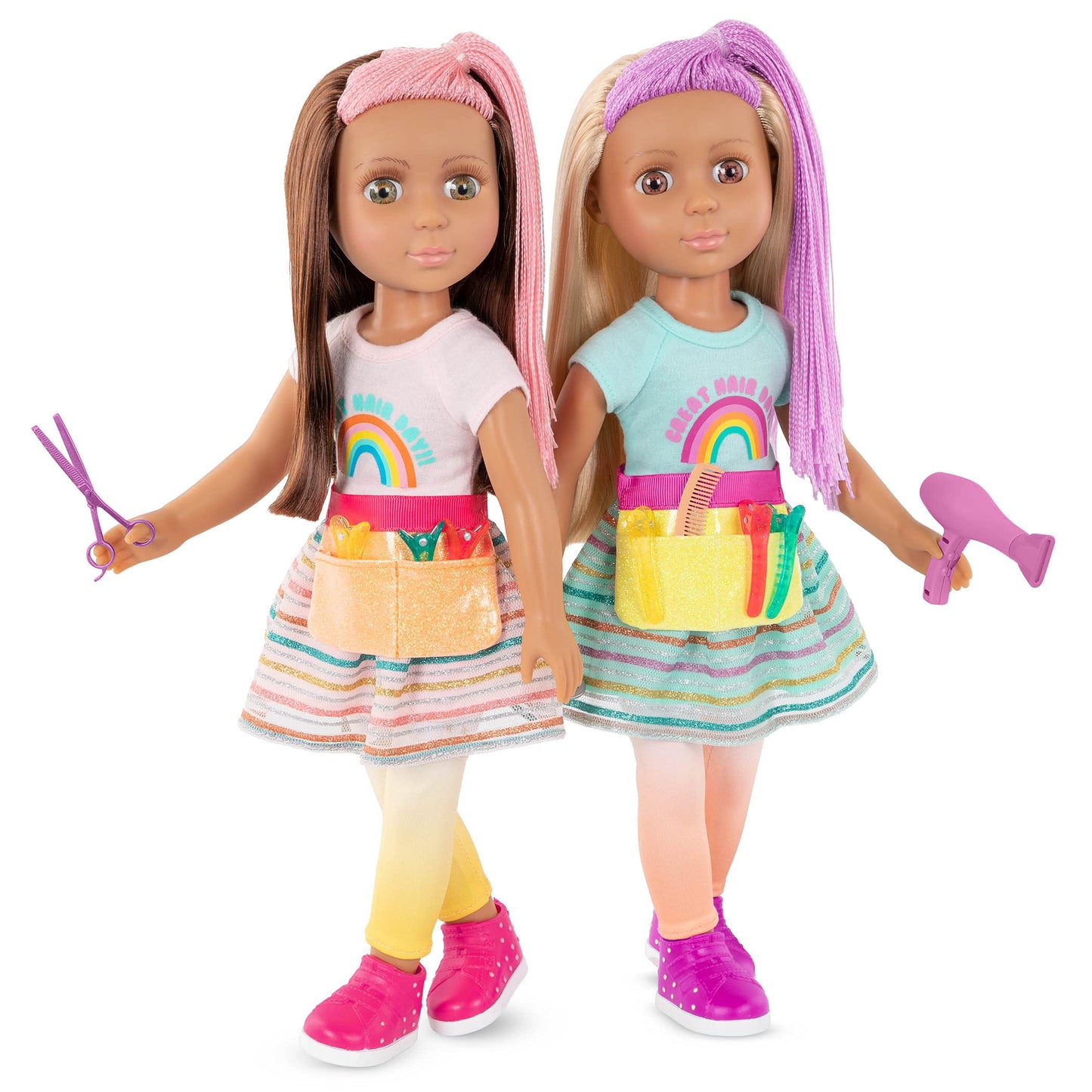 Glitter Girls – Lara14-Inch Poseable Hairdresser Doll – Brown & Pink Hair – Blow Dryer, Hair Clips & Hairstyling Accessories – Toys For Kids Ages 3+